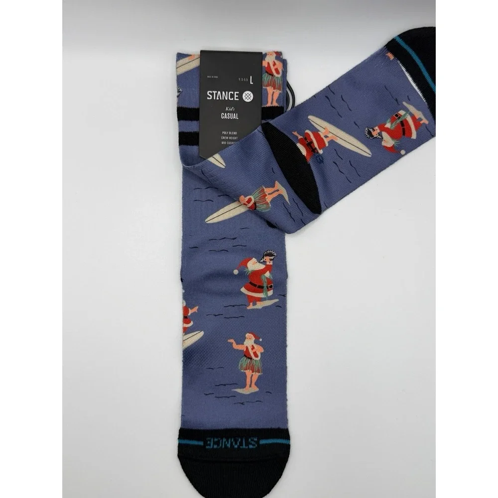 Stance Surfing Santa Christmas Kids Crew Socks Blue Youth Large K556D24SUR NWT
